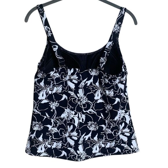 LANDS END Swim Tankini Top Womens Size 10 Floral Black White Padded Modest Sun - Picture 2 of 11